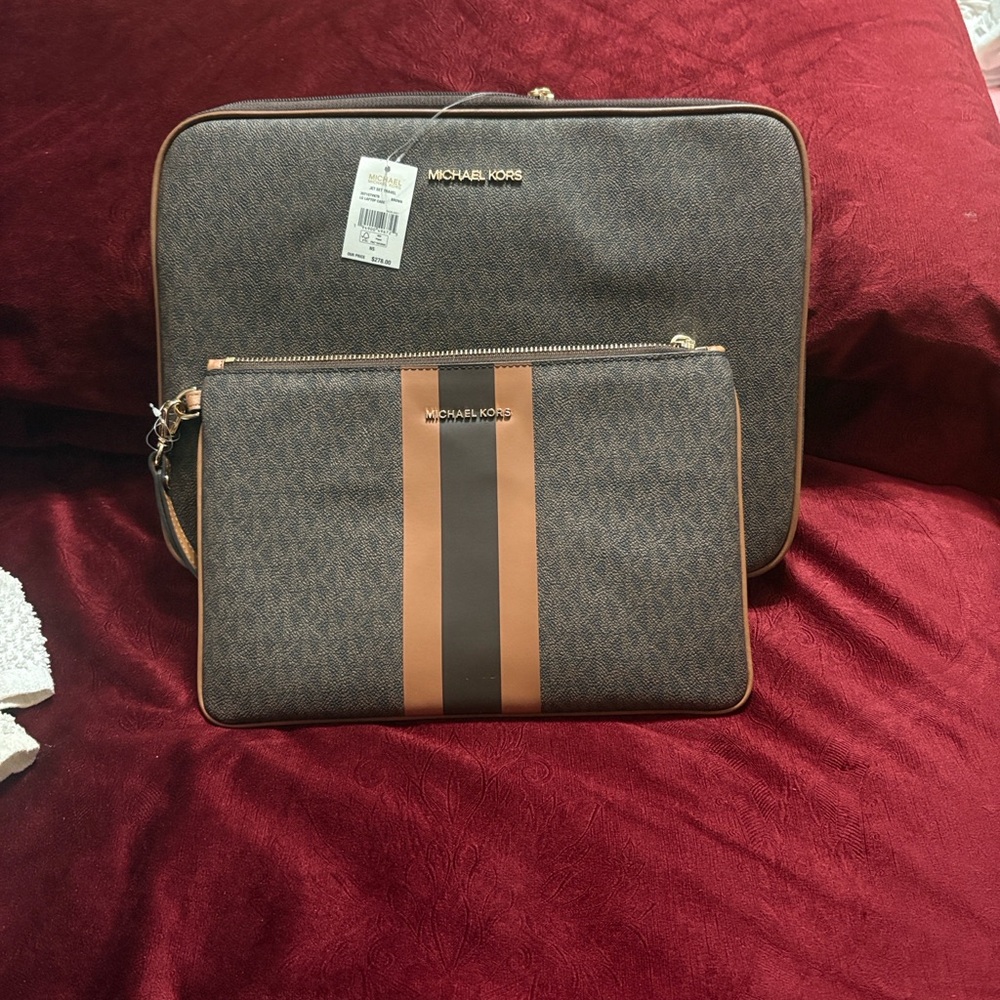Michael Kors Black and Brown Men's Laptop Bag Set
